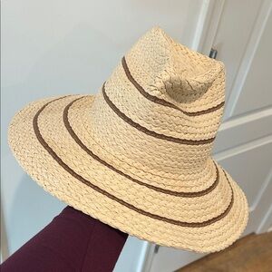 Stylish Tan Straw Hat with Brown Accents
